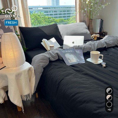 Bộ vỏ chăn mền ga gối GONI FRESH màu Xám Đen - Ga drap giường bo chun cao 4-25cm kích thước 1m, 1m2 ,1m4, 1m6, 1m8, 2m2
