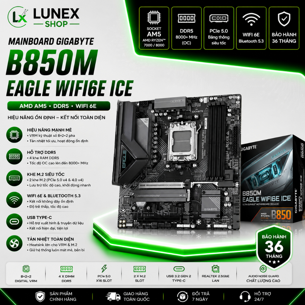 MAINBOARD GIGABYTE B850M EAGLE WIFI6E ICE