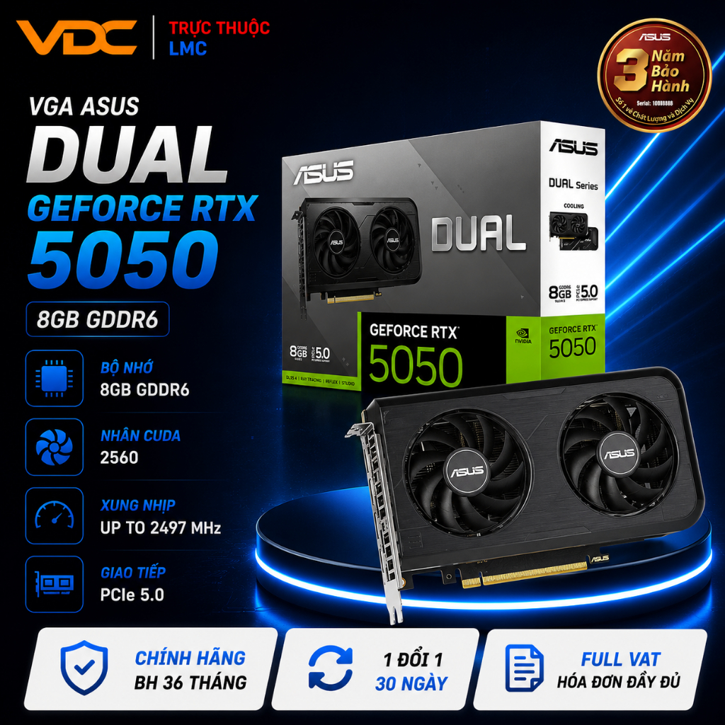 [Full VAT New] VGA ASUS Dual RTX 5050 8GB GDDR6 (DUAL-RTX5050-8G) Bảo hành 3 năm chính hãng