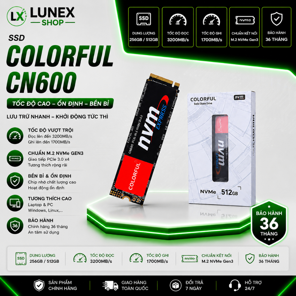 Ổ cứng SSD Colorful CN600 / CN600 Pro 256GB 512GB M.2 NVMe PCIe Gen3 - BH 36th chính hãng
