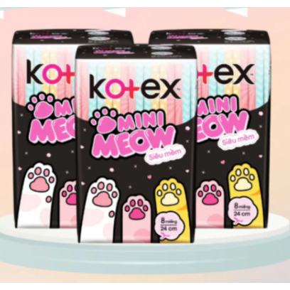 Combo 4 gói băng vệ sinh Kotex MiniMeow Siêu mềm siêu mỏng cánh 8 miếng
