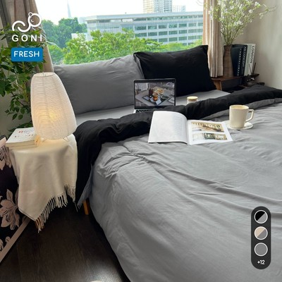 Bộ vỏ chăn mền ga gối GONI FRESH màu Đen Xám - Ga drap giường bo chun cao 4-25cm kích thước 1m, 1m2 ,1m4, 1m6, 1m8, 2m2