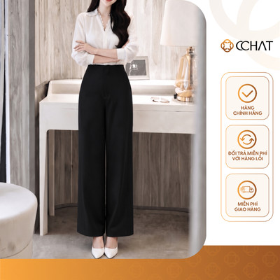 Quần Ống Rộng 𝐂𝐂𝐇𝐀𝐓 Dáng Suông Kiểu Hana Cạp Cao Chất Liệu Tuytsi Cao Cấp 16QDS2055ST