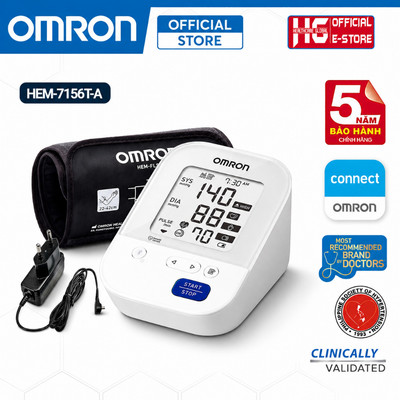 Máy Đo Huyết Áp Bắp Tay Omron HEM-7156T-A | Kết Nối Bluetooth, Vòng Bít 360 Chính Xác, Kèm Adapter