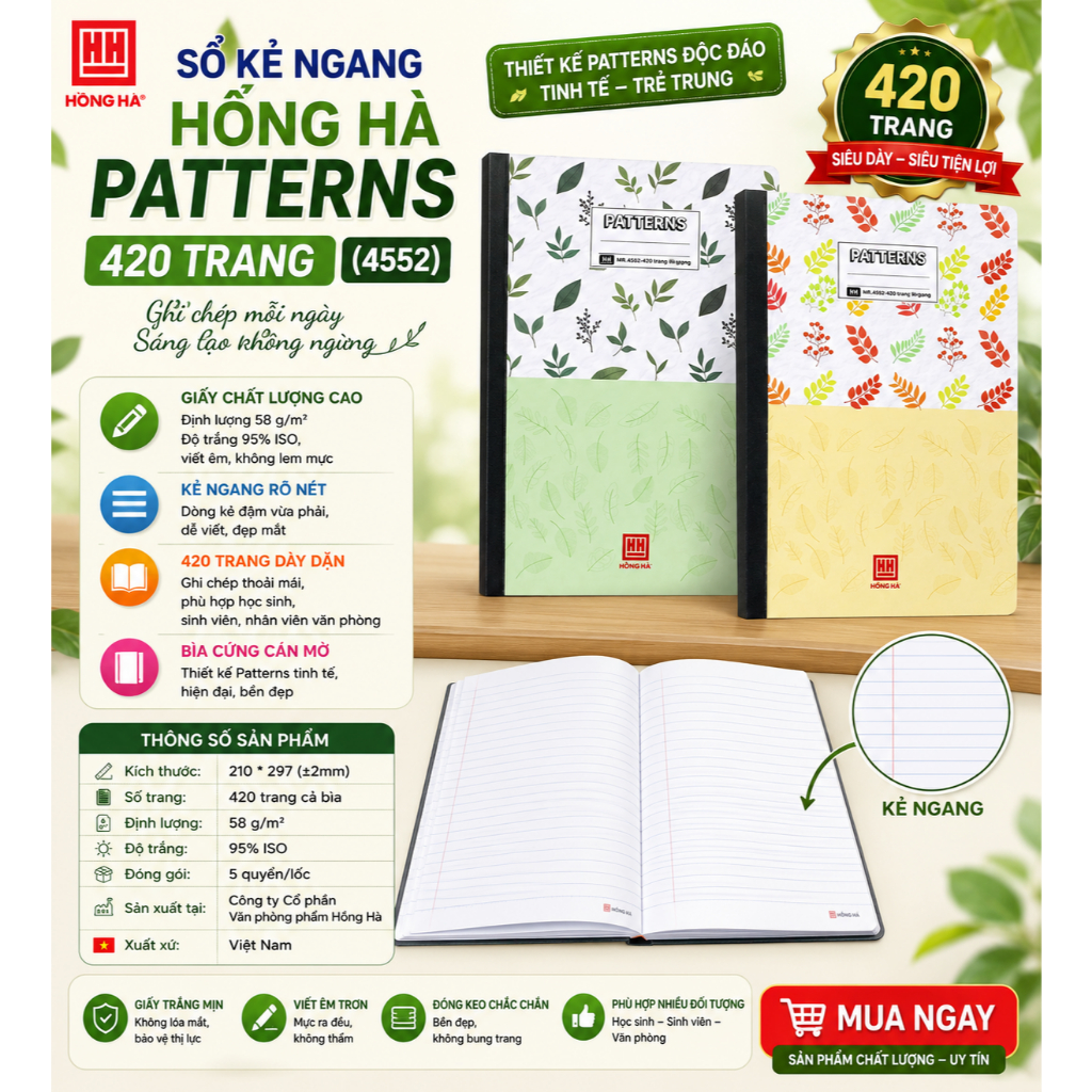 Sổ kẻ ngang Hồng Hà 420 trang Patterns (4552)