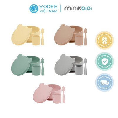 MinikOiOi Bộ ăn dặm số 1 cho bé chất liệu silicone cao cấp gồm chén, cốc và muỗng