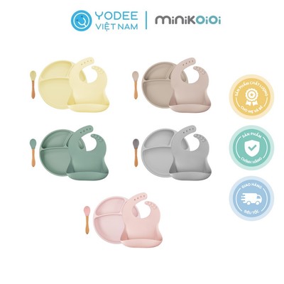 MinikOiOi Bộ ăn dặm số 2 cho bé chất liệu silicone cao cấp gồm khay, yếm và muỗng