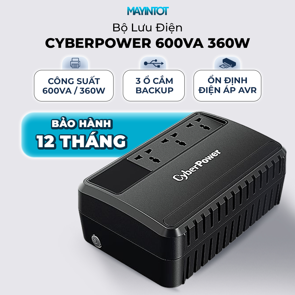 Bộ Lưu Điện UPS CyberPower BU600E 600VA 360W AVR Line Interactive 230V 3 Ổ Cắm - Máy In Tốt
