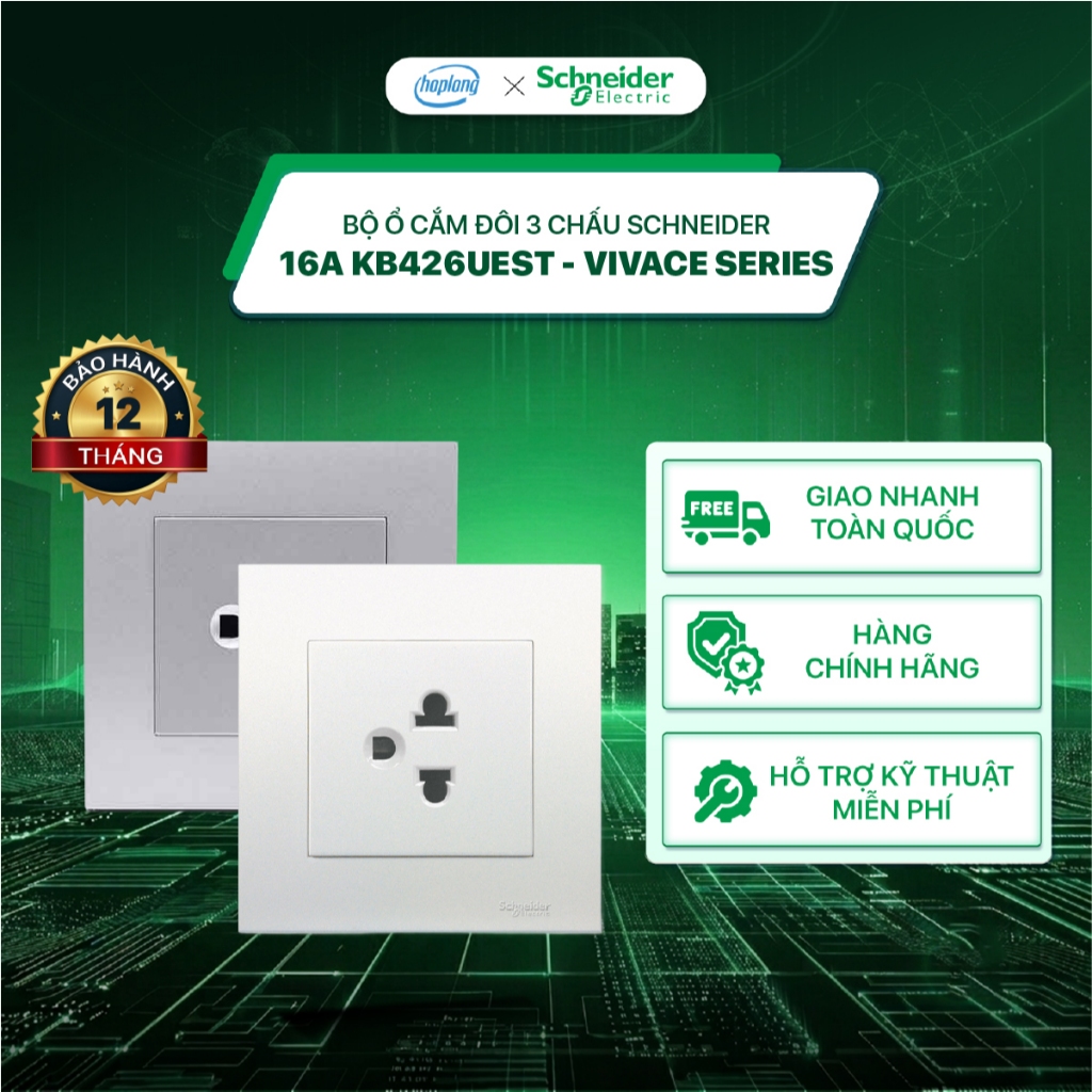 Schneider KB426UEST_G19 - Ổ cắm đơn 3 chấu 16A - Vivace Series - màu Trắng - Đế vuông
