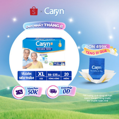 Tã/Bỉm dán người lớn siêu thấm Caryn dành cho người hạn chế khả năng đi lại Size XL (10/20pcs) (tặng miếng ngẫu nhiên)