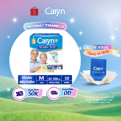 Tã/Bỉm dán người lớn siêu thấm Caryn dành cho người hạn chế khả năng đi lại Size M (10/20/40pcs) (tặng miếng ngẫu nhiên)