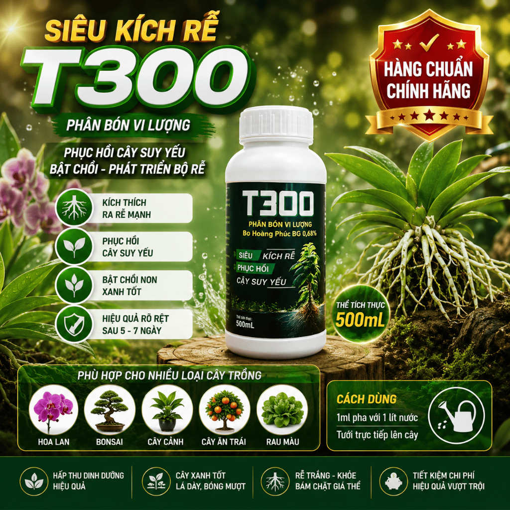 T300 Siêu Kích Rễ Chính Hãng 500ml | Hỗ Trợ Phục Hồi Cây Suy Yếu - Phát Triển Bộ Rễ - Bật Chồi Khỏe