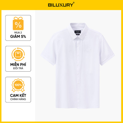 [NEW 2026] Áo Sơ Mi Nam Ngắn Tay Trắng 1SMCB687TRK Biluxury Form SlimFit Cao Cấp Kháng Khuẩn Bền Màu