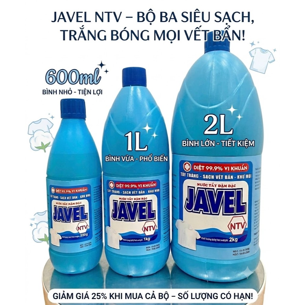 Nước Tẩy Quần Áo Đậm Đặc Javen Tẩy Mọi Vết Bẩn 600ml/1000ml
