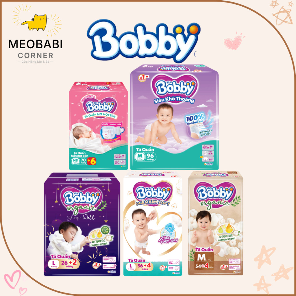 Tã / Bỉm quần Bobby tã mở 1 bên | Ultra+ | Bobby mở một bên | Bobby Premium | Bobby Organic | SleepW