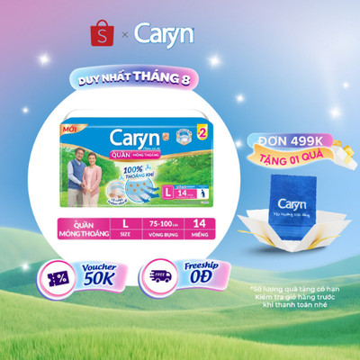 [Tặng Miếng Ngẫu Nhiên] Tã Quần Người Lớn Caryn Mỏng Nhẹ/ Mỏng Thoáng Chống Tràn Cho Người Già Tự Đi Lại Size L14/L28