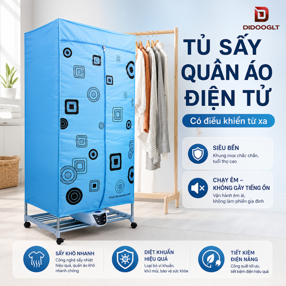 Tủ sấy quần áo điện tử có điều khiển từ xa. siêu bền chạy êm không gây tiếng…