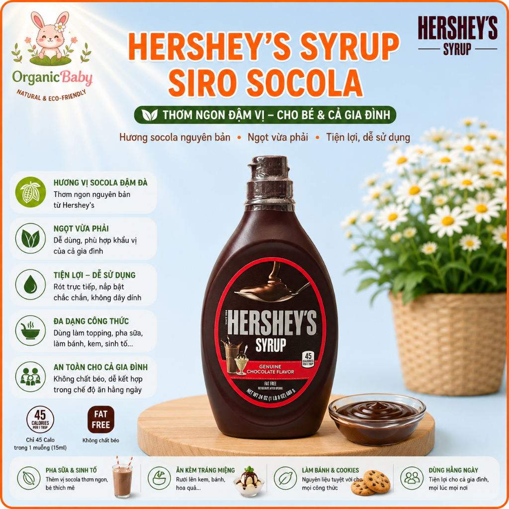 Sốt Siro Socola HERSHEY'S Syrup Chocolate Strawberry Dùng Pha Chế Làm Bánh 680g