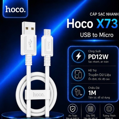 Cáp sạc PD12W USB to Micro Hoco X73 truyền data ổn định nhanh chóng cho Android dài 1M