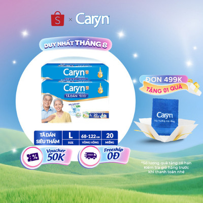 Bộ 2 Tã/Bỉm dán người lớn siêu thấm Caryn dành cho người hạn chế khả năng đi lại Size L (8/10/20/40pcs)