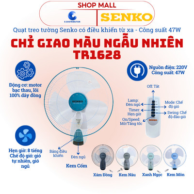 [HỎA TỐC] Quạt treo tường có điều khiển từ xa Senko TR1628 - GIAO MÀU NGẪU NHIÊN - Hàng chính hãng