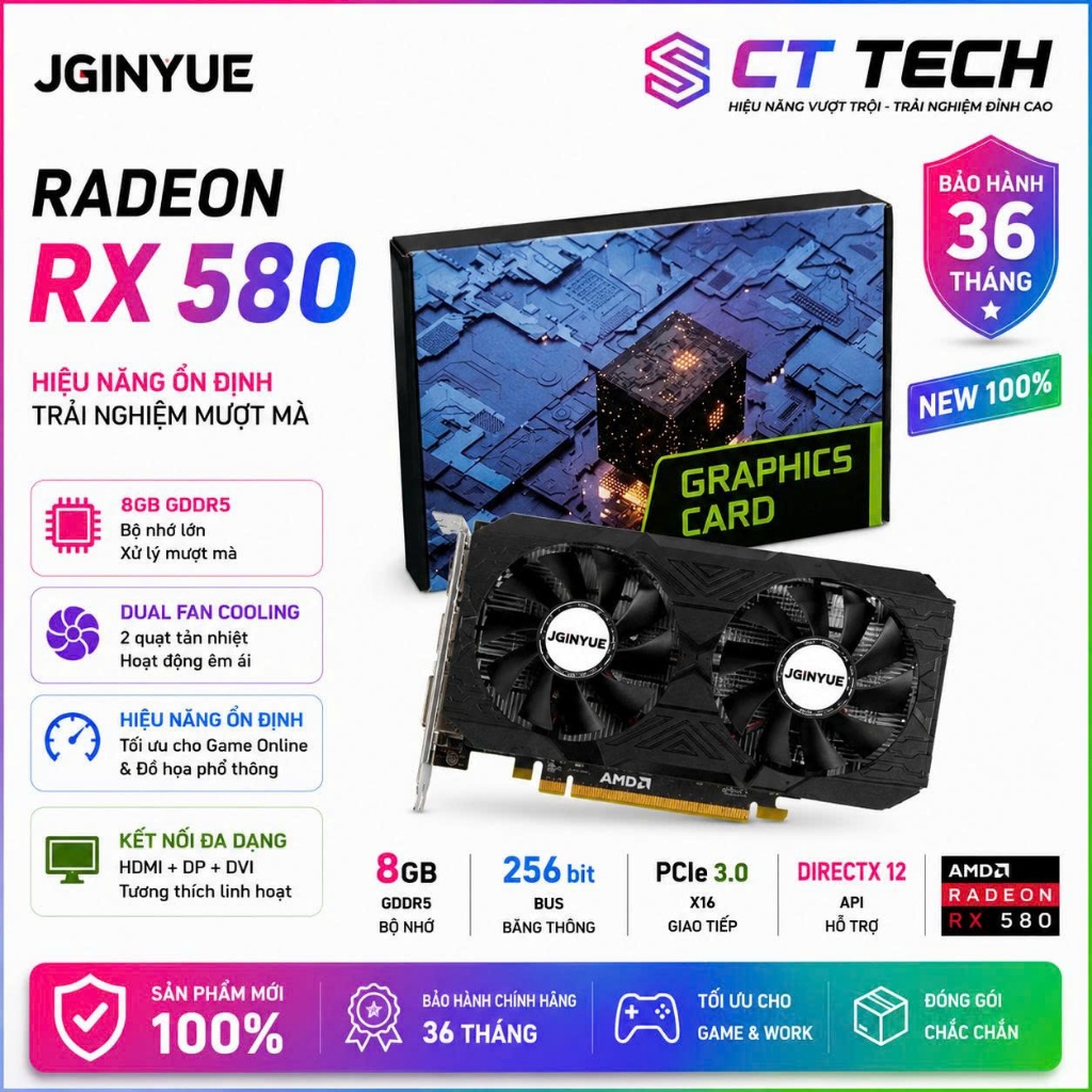 Card Màn Hình JGINYUE RX 580 8GB GDDR5 | Bảo hành 36 tháng