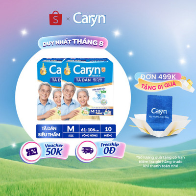 Bộ 2 Tã/Bỉm dán người lớn siêu thấm Caryn dành cho người hạn chế khả năng đi lại Size M (10/20/40pcs)