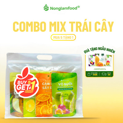 [5 Túi Tặng 1] Combo 5 Túi trái cây sấy ăn vặt Nonglamfood (Cam, Dừa, Bưởi Chanh Dây, Mít)