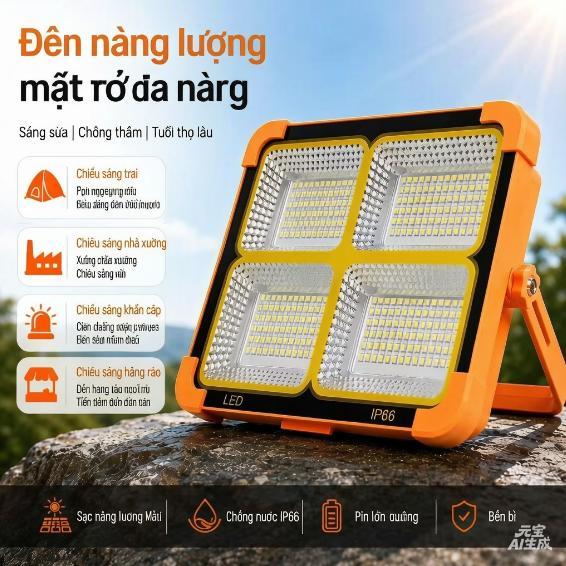 Solar Emergency Work Light, LED Camping Stall Light for Outdoor Power Failure