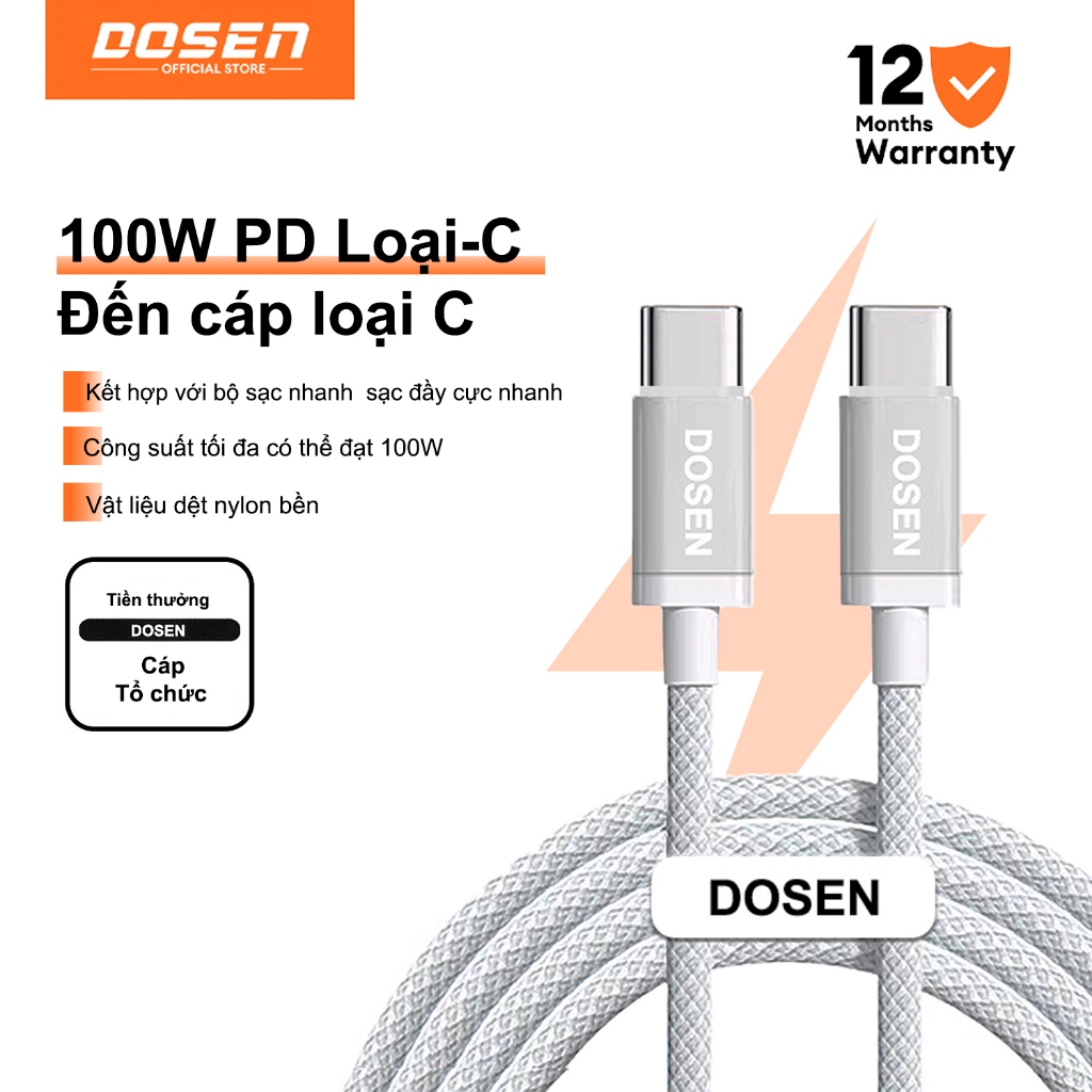 DOSEN PRO Dây cáp sạc nhanh PD 100W từ Type-C sang Type-C tiện dụng cho Phone 15 Macbook Pro iPad Xiaomi Samsung