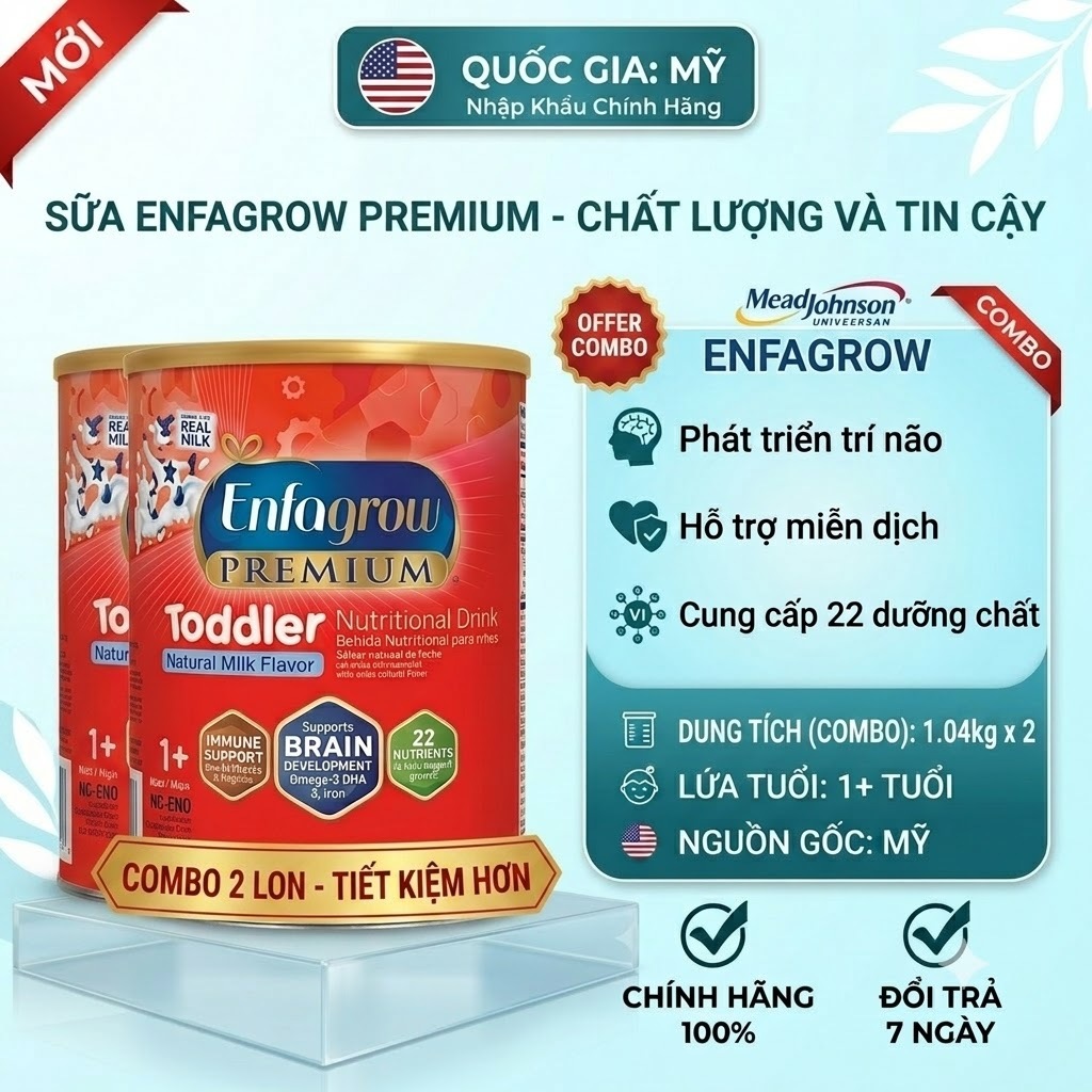 Sữa Enfagrow Premium Toddler 1+ (1.04kg) - Sữa enfagrow mỹ 1.04kg Cho Bé Từ 1 Tuổi