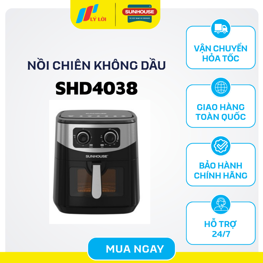 [SUNHOUSE CHÍNH HÃNG] NỒI CHIÊN KHÔNG DẦU 10.5L SUNHOUSE SHD4038