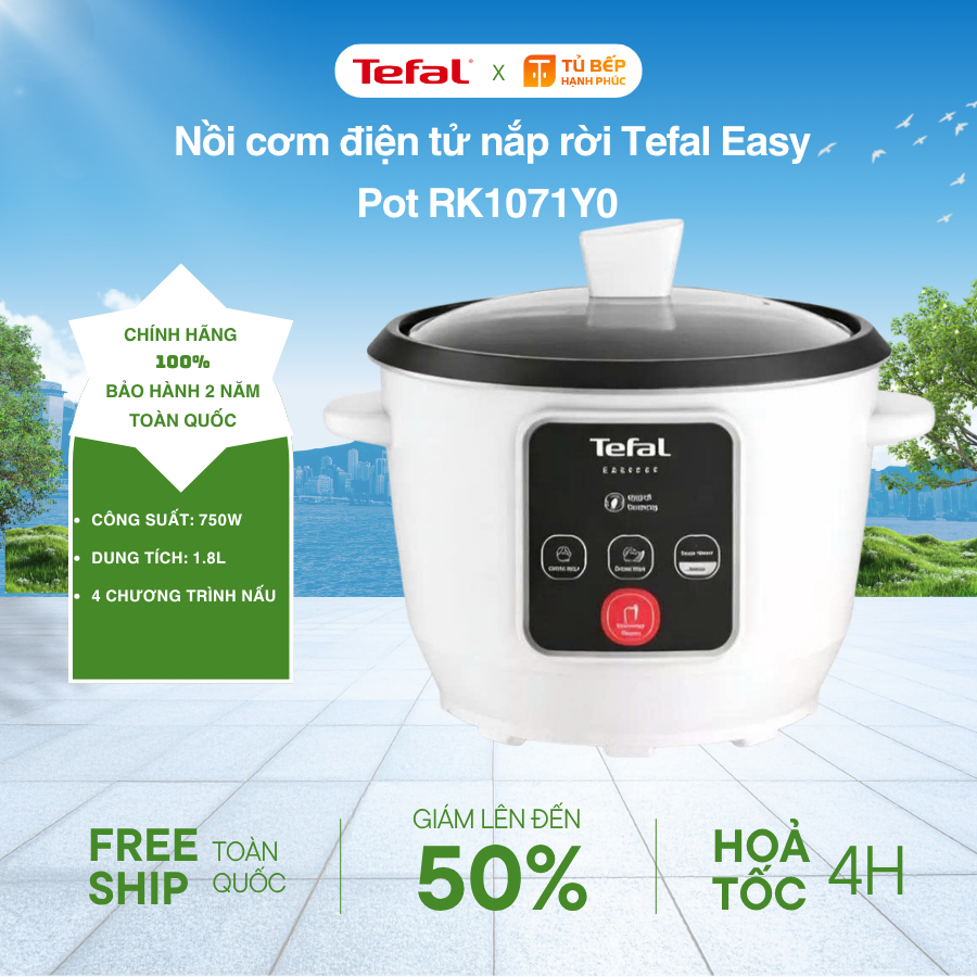 Nồi cơm điện tử nắp rời Tefal Easy Pot RK1071Y0 - Dung tích 1.8 lít | Lồng nồi chống dính PTFE