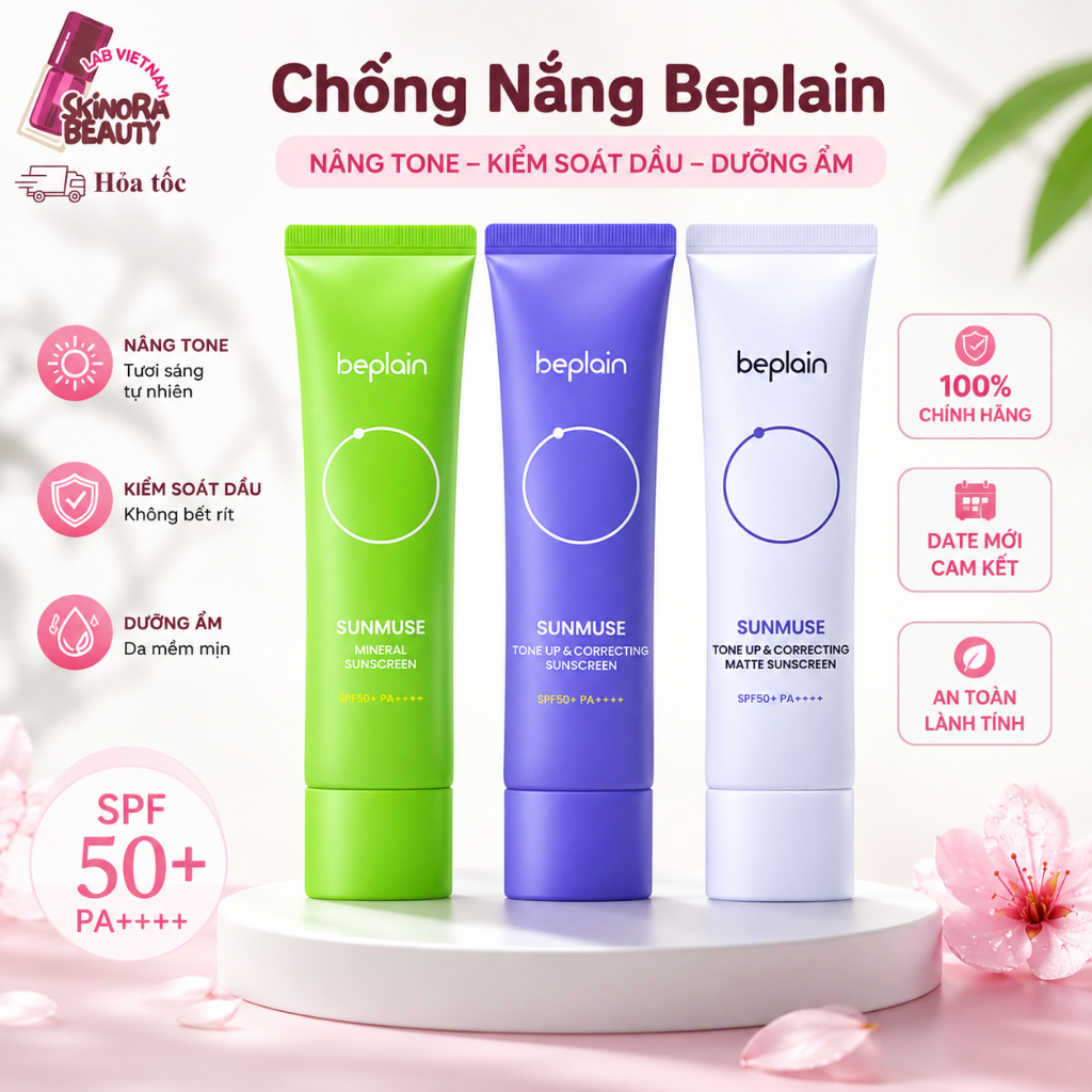 Kem Chống Nắng Beplain Kiềm Dầu KCN Nâng Tông Beplain Cấp Ẩm Sunscreen SPF50+ PA++++ 50ML - Skinora 