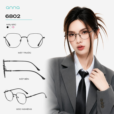 Gọng kính mắt thời trang nữ ANNA dáng tròn chất liệu kim loại mỏng nhẹ chắc chắn 6802