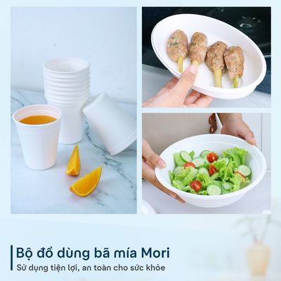 10 Cái Đĩa, Tô, Cốc bã mía inochi 18-23cm - Dùng 1 Lần, Tự Phân Hủy, An Toàn Với Lò Vi Sóng Nướng