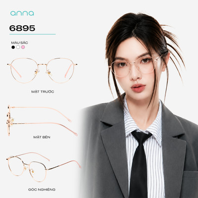 Gọng kính mắt thời trang nữ ANNA dáng tròn chất liệu kim loại mỏng nhẹ chắc chắn 6895