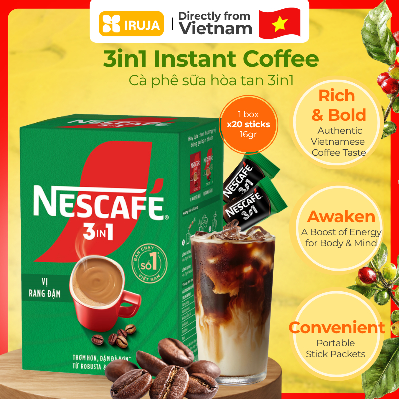 [IRUJA] Vietnam Cà Phê Hòa Tan Nescafe 3In1 Vị Rang Đậm Hộp 320G (20 Gói x 16G)