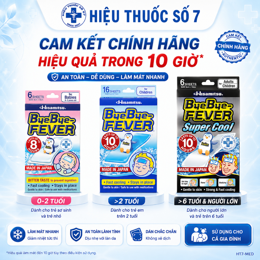 Miếng dán giảm sốt, hạ nhiệt nhanh Bye Bye Fever Hisamitsu kéo dài đến 10 giờ - Set 1 gói 2 miếng