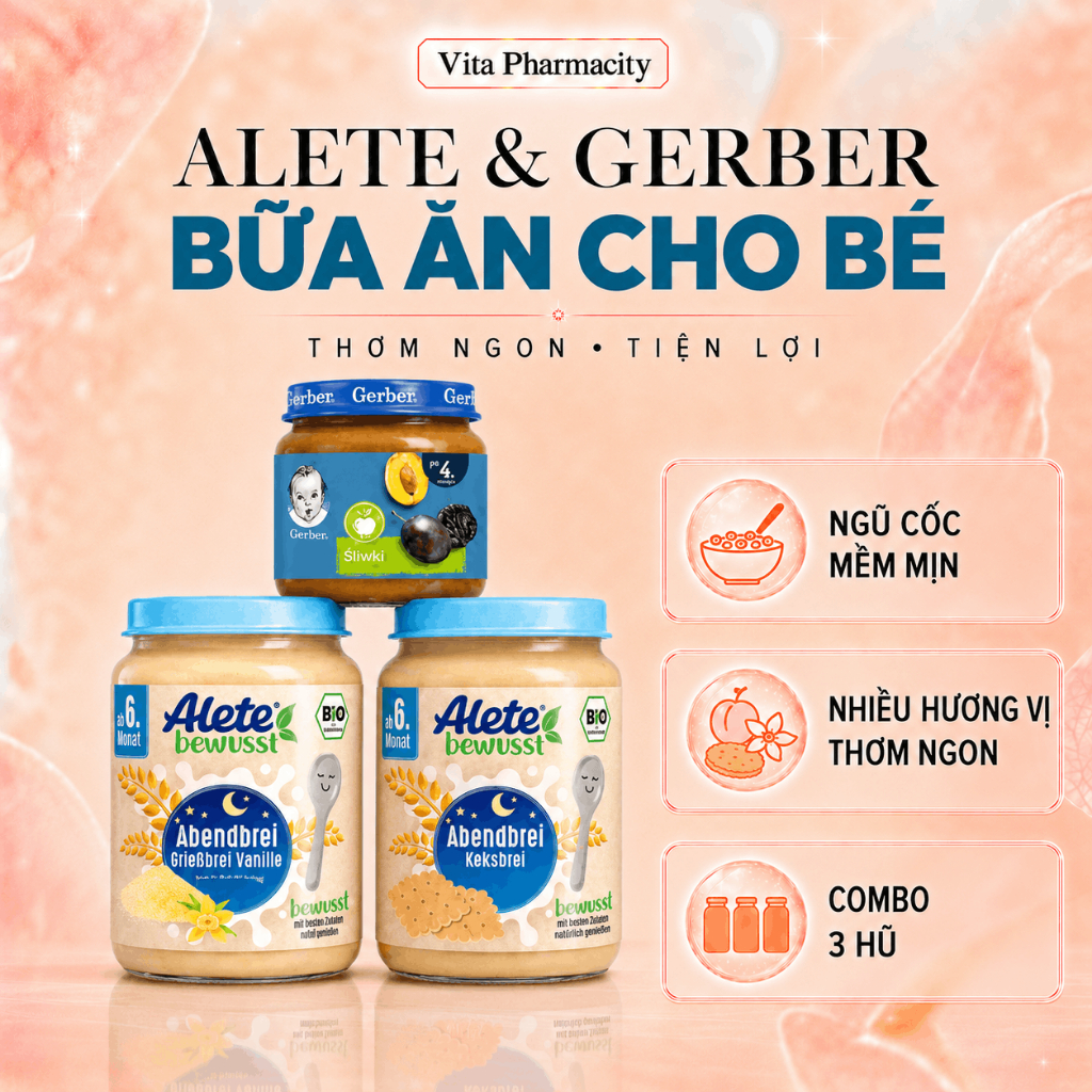 [TEM PHỤ] Hũ Dinh Dưỡng ALETE Đức 190g, ngũ cốc dinh dưỡng Alete cho bé từ 6 tháng, mận nghiền, mận 