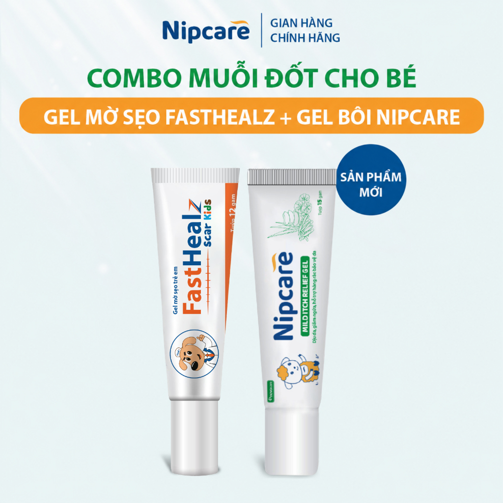 hỗ trợ giảm ngứa, mờ sẹo cho bé- Nipcare Mild Itch và Gel Fasthealz Scar Kid 12g