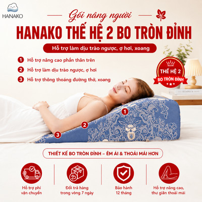 [BEST SELLER] Gối Chống Trào Ngược Dạ Dày Hanako Bo Tròn Đỉnh 18cm- Dành Cho Người Trào Ngược Nặng, Nâng Đỡ Cổ Vai Gáy