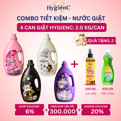 Combo 4 Can Nước Giặt Dưỡng Vải Đậm Đặc HygienC Plus 2.0 Kg/Can - Hương Nước Hoa, Làm Sạch Vết Bẩn