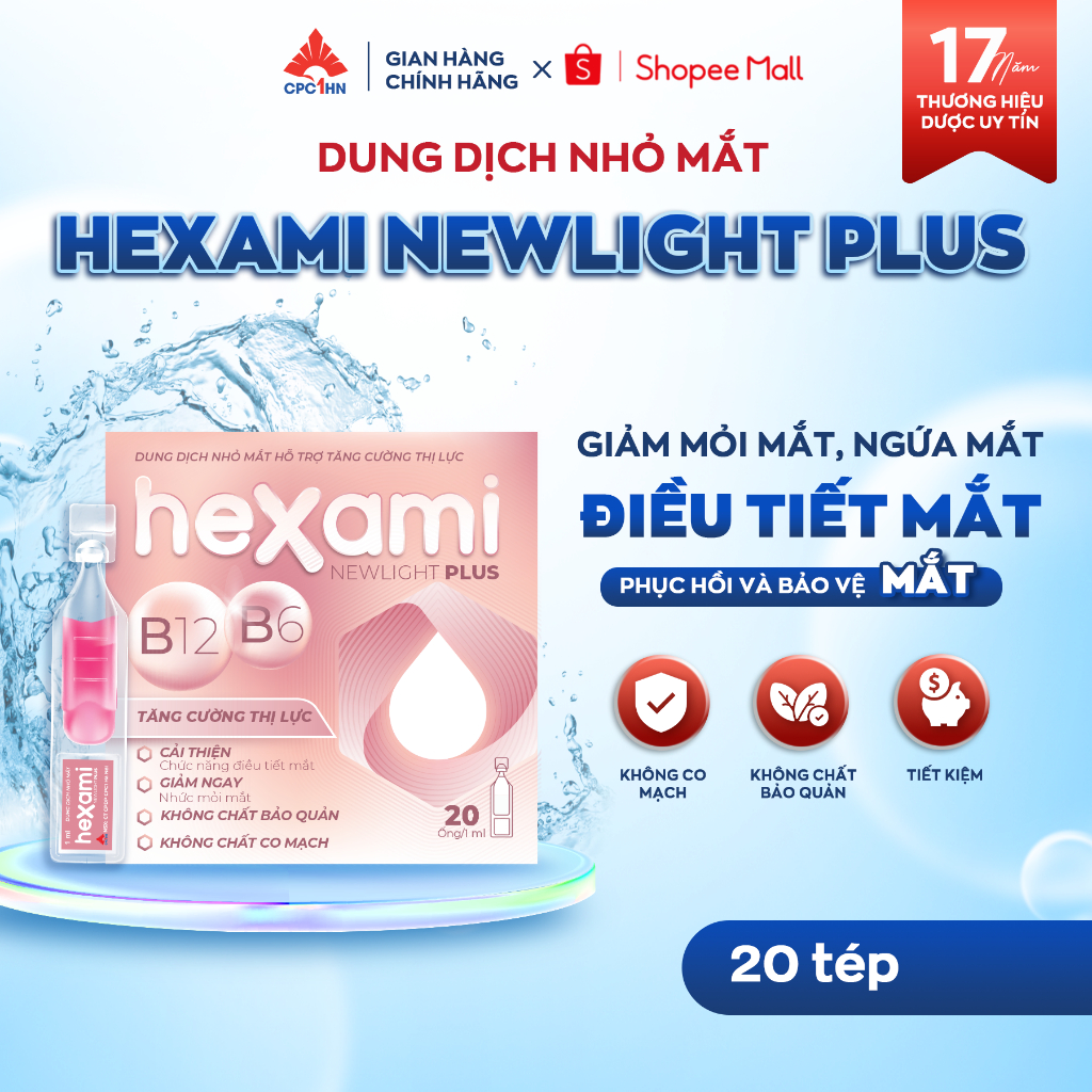 Dung dịch nhỏ mắt Hexami Newlight Plus giảm mỏi điều tiết mắt Hộp 20 Ống