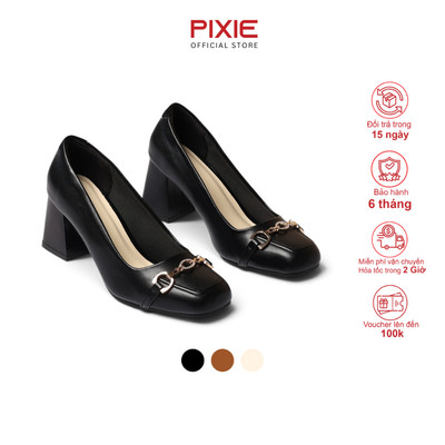Giày Cao Gót Nữ 7cm Mũi Vuông Phối Khoá Nhỏ Êm Chân Pixie H447