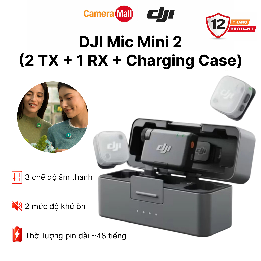 DJI Mic Mini 2 (2 TX + 1 RX + Charging Case) - Micro Không Dây 2 Kênh Chính Hãng | Thu Âm Rõ Nét | K
