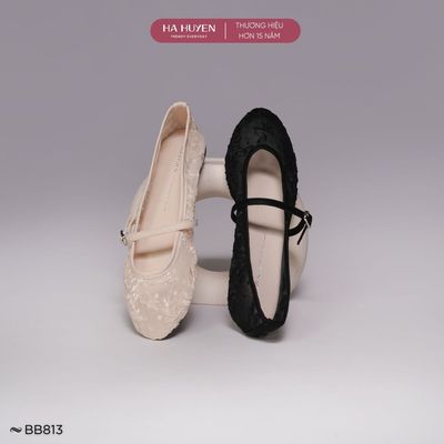 Giày búp bê lưới HÀ HUYỀN, giày bệt ren quai ngang - BB813
