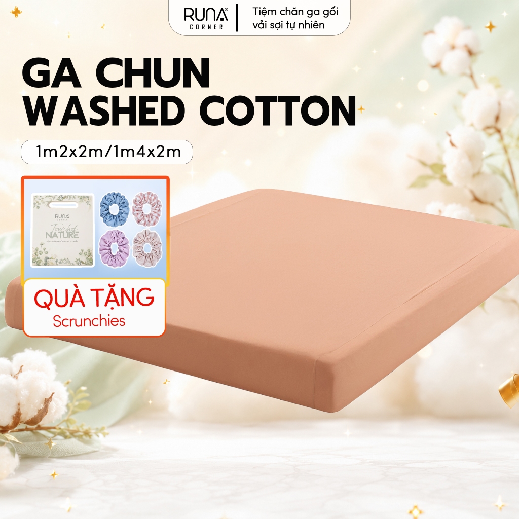 Ga Giường Washed Cotton Runa Corner, Ga Trải Giường Mềm Mịn Thoáng Mát, Kích Thước 1m2x2m, 1m4x2m