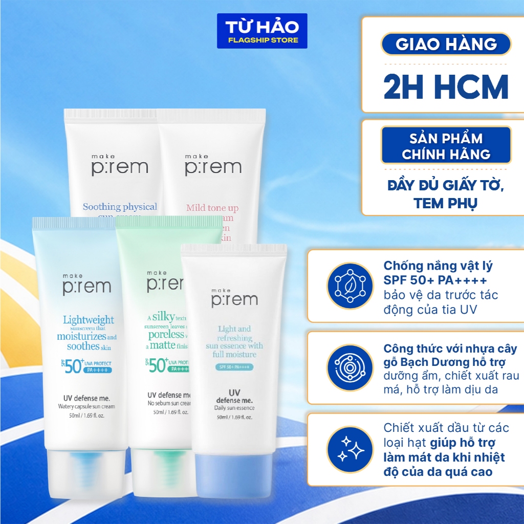 Kem Chống Nắng Vật Lý Make Prem UV Sun Cream Make P:rem SPF 50+ PA++++ 70ml
