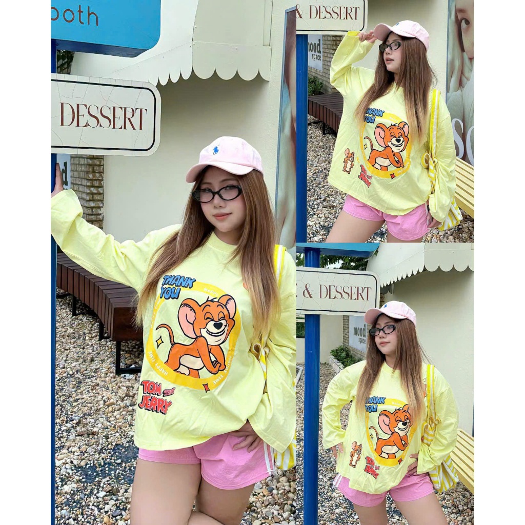 3158-SPX073- Áo Thun Raglan Lụa Lạnh Chống Nắng Thoáng Khí-From Boxy- Style TOM & JERRY